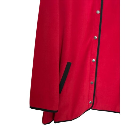Susan Graver Weekend 3X Red Fleece Snap-Front Jacket Black Trimmed Collar Pocket - Picture 2 of 12